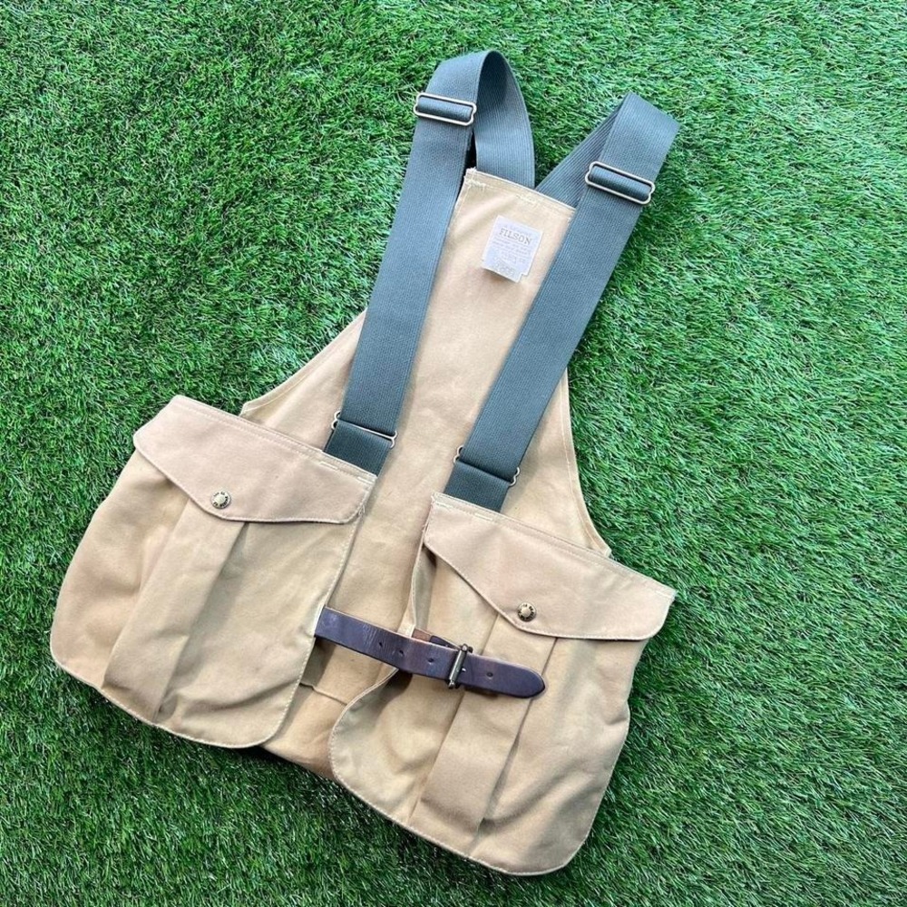 Vintage Filson Tin Cloth Hunting Game Vest USA Oil Finish Tan Field Gear Bag